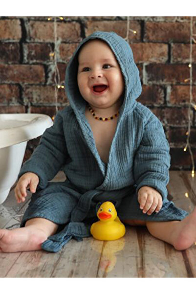Caline Baby روب حمام أطفال موسلين 4 طبقات - كحلي