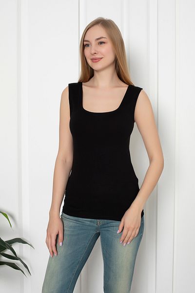 MyBen Wide Strap Black Combed Cotton Basic T-Shirt