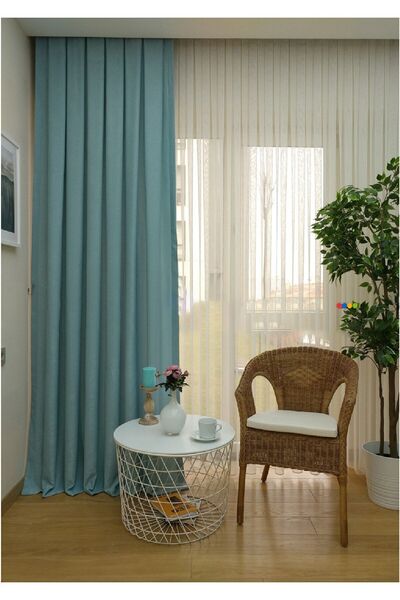 Evdepo Home Cortina de fundal moale plisată de culoare uni Taç Mint, 1/2,5 pliuri normale, o singură aripă