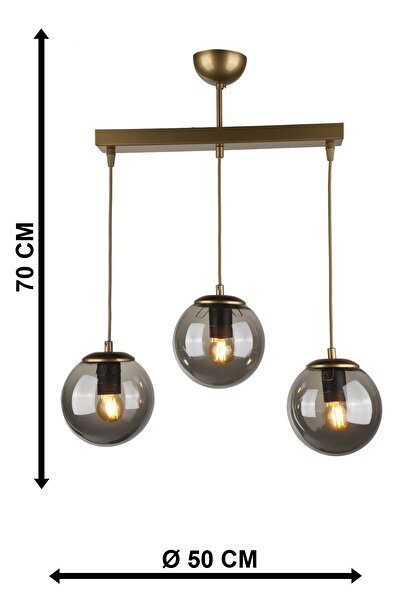 Begüsa Alegro 3.lü Sıralı Avize Eskitme Füme Cam