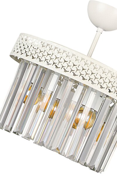 Begüsa Sitrus 3'lü Beyaz Avize, Lux Kristal Taşlı Modern Sarkıt Avize, Dekoratif Tavan Aydınlatma, Salon Avizesi, Oturma Odası ve Yemek Odası Aydınlatması