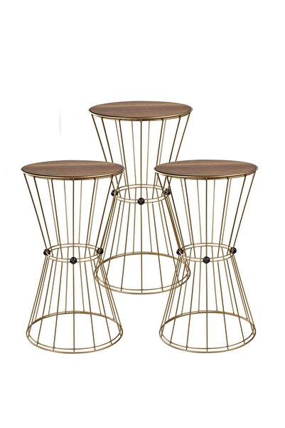 Begüsa Madrid 3.lü Set Sehpa Eskitme Ceviz Ahşap