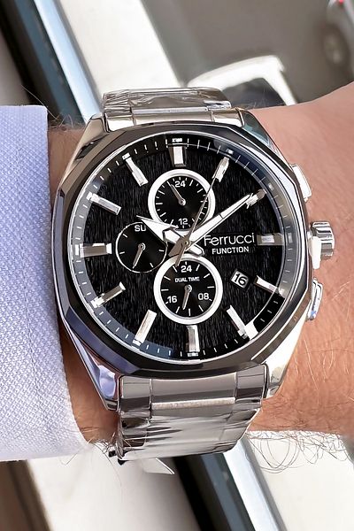 Ferrucci Waterproof Silver Color Men's Wrist Watch - Steel Cord and Gift Bracelet FRE2047C3