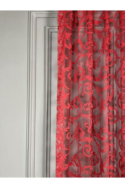 Evdepo Home Crown Shawl Pattern Regular (medium) Pleat, Tulle Curtain Single Wing - Red