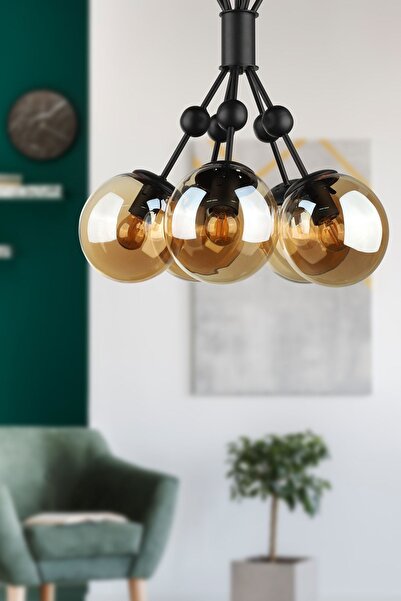 Begüsa Delf 5.li Avize Siyah Bal Cam