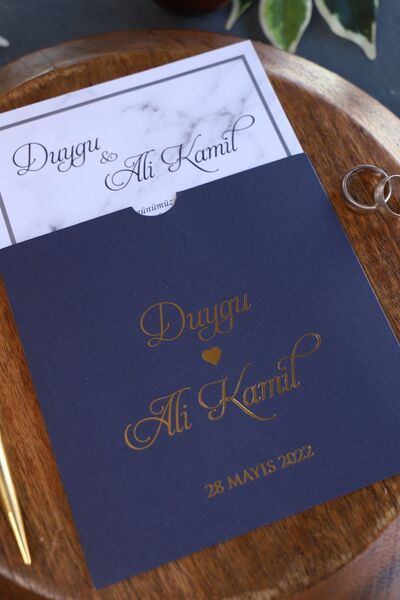 Pixel Davetiye Davetiye 100 Adet Yeni Model - Lacivert Düğün - Nişan - Nikah - Sünnet - Kına Davetiyesi - 522