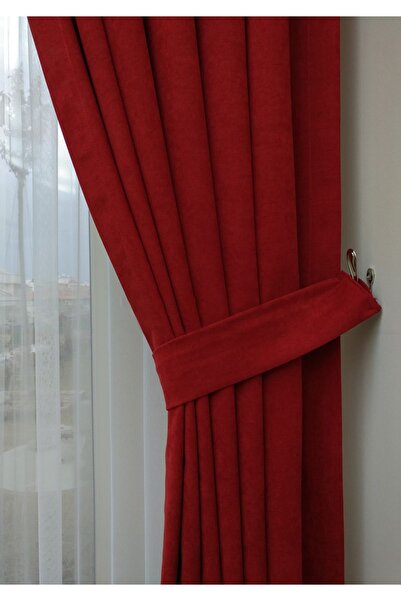 Evdepo Home Crown Red Solid Color Pleated Background Curtain, 1/2,5 Regular (MEDIUM) Pleat, Single Wing