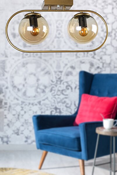 Begüsa Sühan 2.li Sıralı Eskitme Bal Glob Camlı Avize