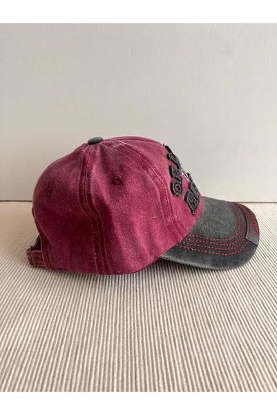 CosmoOutlet Original The Black Nakışlı Yıkamalı Eskitme Model Arkasından Ayarlanabilir Unisex Bordo Renk Şapka