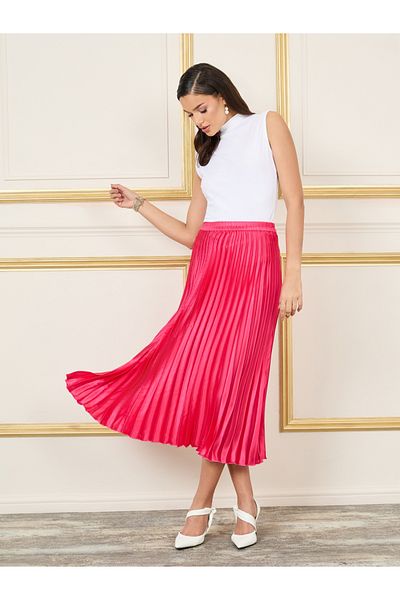 Styli Satin High Rise Pleated Midi Skirt
