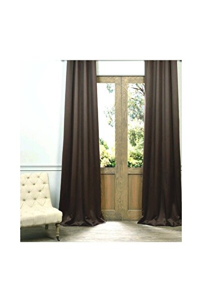 Evdepo Home Crown Ready to Use Blackout Pleatless Background Curtain Single Wing - Brown