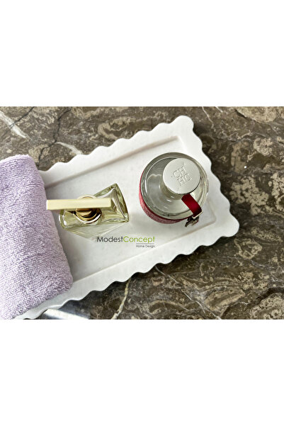 Modestmar Doğal Beyaz Mermer Kenar Detaylı Tepsi - Mermer Tepsi Kenar Detaylı