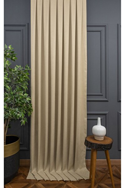 Evdepo Home Crown Beige Solid Color Pleated Background Curtain, 1/2,5 Regular (MEDIUM) Pleat, Single Wing