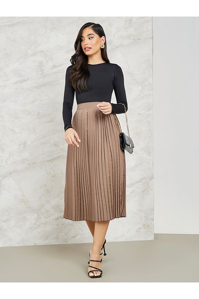 Styli Pleated A-Line Midi Skirt
