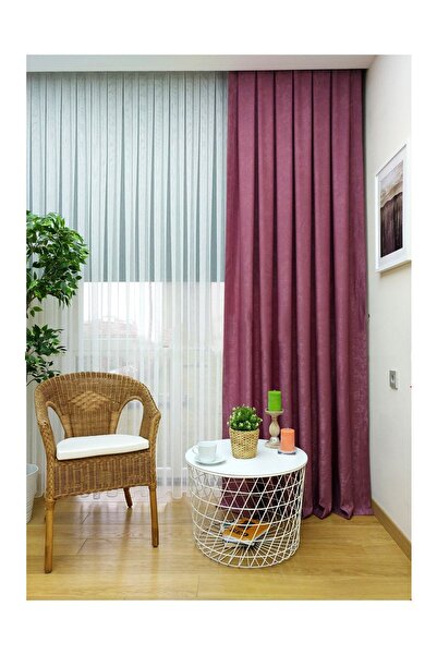 Evdepo Home Crown Dried Rose Plain Pleated Soft Background Curtain 1/3 Close Pleat Single Wing