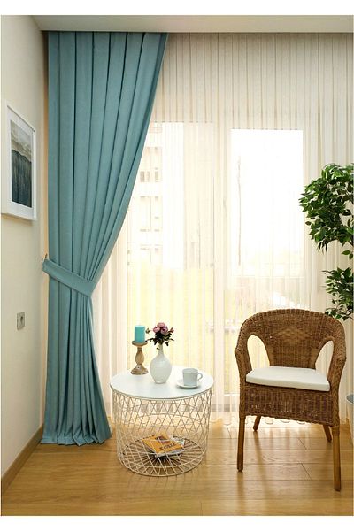 Evdepo Home Crown Mint Solid Color Soft Background Curtain, Pleatless Flat Planting, Extrafor Drawstring, Single Wing