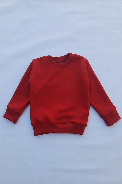 THEWERT Unisex Children's Red Basic Knitted Thick Sweatshirt with Fleece Inside