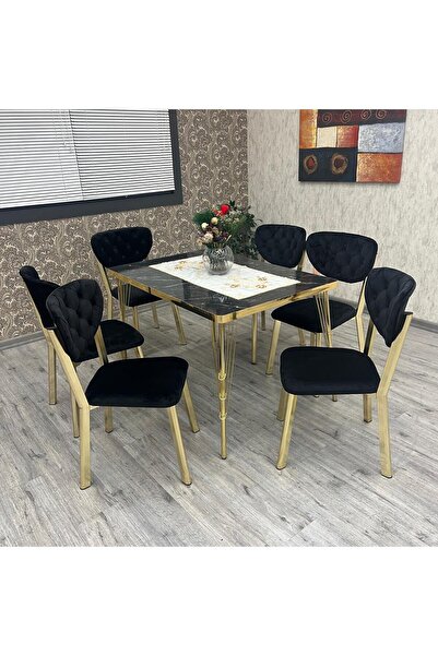 BY ORHAN GÜZEL Mutfak Masa Sandalye Takımı Akuamarin 80-120 Ck Gold 6 Kişilik...