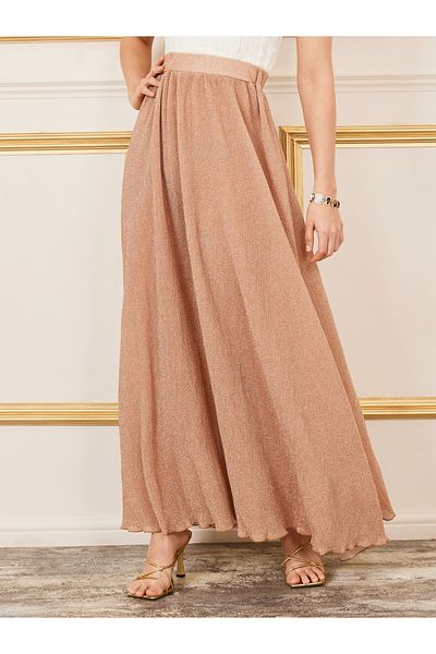Styli Shimmer Pleated Knitted A-Line Maxi Skirt