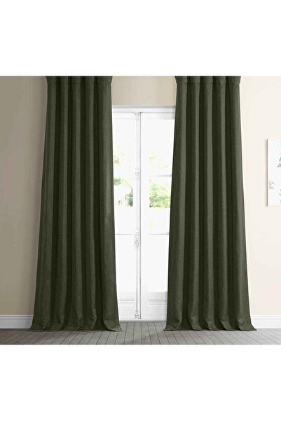 Evdepo Home Cortina de fundal cu o singură lamă, neplisată, din in, verde închis