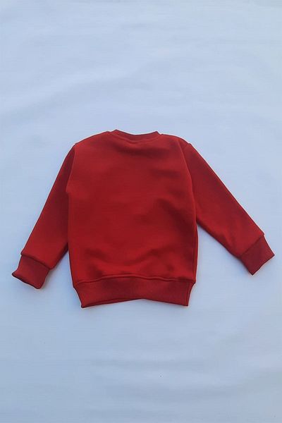 THEWERT Unisex Children's Red Basic Knitted Thick Sweatshirt with Fleece Inside
