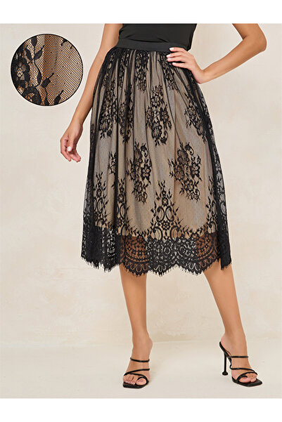 Styli Lace Insert Midi Skirt