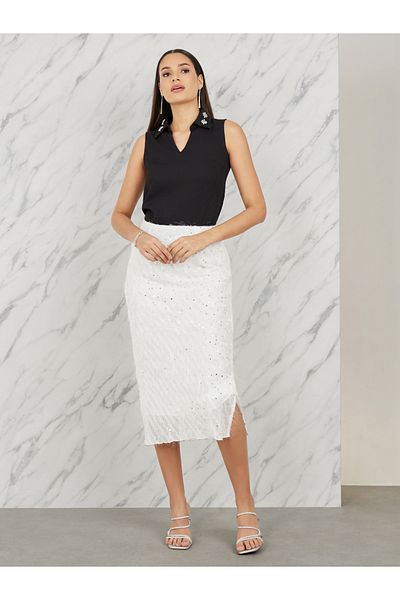 Styli Sequin Detail Tassel Texture Midi Skirt