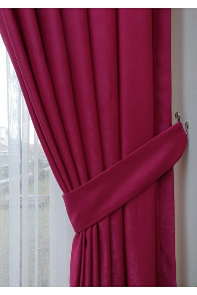 Evdepo Home Crown Fuchsia Solid Color Pleated Soft Background Curtain, 1/2,5 Regular (MEDIUM) Pleat, Single Wing