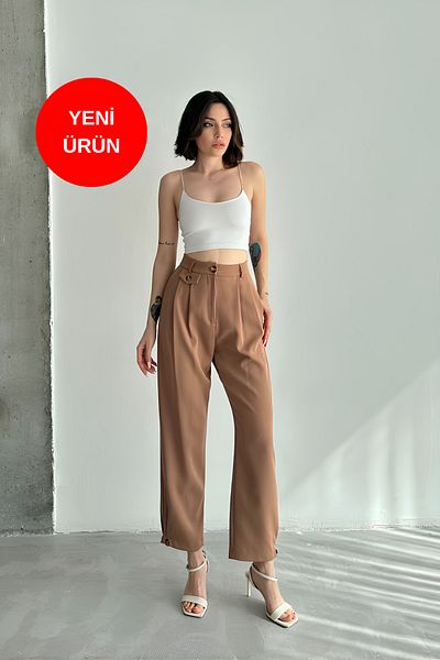 Perryes Pleated Leg and Button Detailed Women's Shalwar Model Trousers