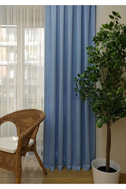 Evdepo Home Light Blue Solid Color Background Curtain, Pleat-Free Flat Planting, Extra-Fore Drawstring, Single Wing