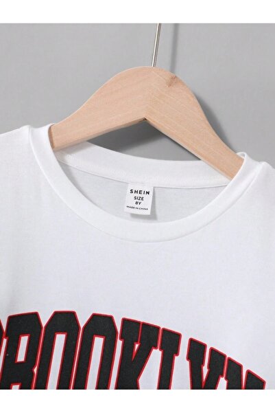 Hunors Sportswear & Company Brooklyn New York Beyaz T-Shirt Siyah Şort - Şortlu Tişört Alt Üst Takım Baskılı Bisiklet Yaka