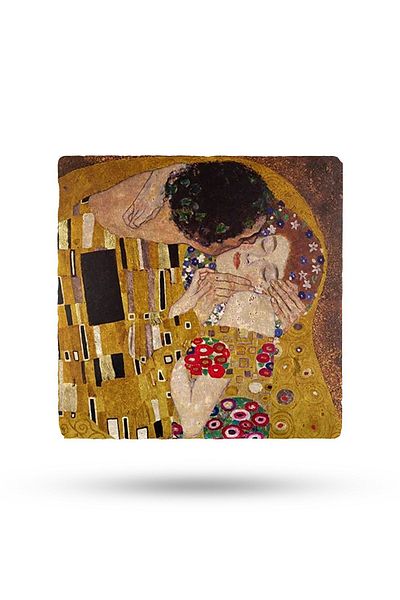 Begoloni Stone Decor Gustav Klimt Artifact Printed Natural Stone Trivet 15X15Cm - Teapot and Pot Pan Mat