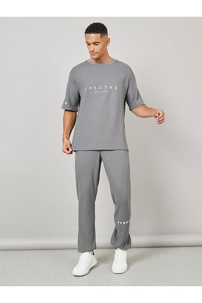 Styli Waffle Knit HD Placement Print Oversized Joggers