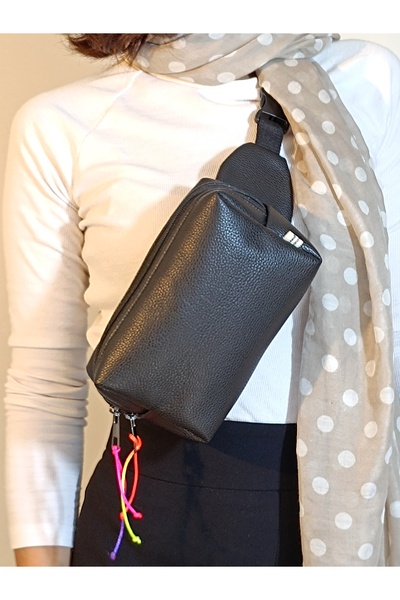 minart design Suni Deri Renkli Kareli Astarlı Çapraz Kullanıma Uygun Bel Çantası