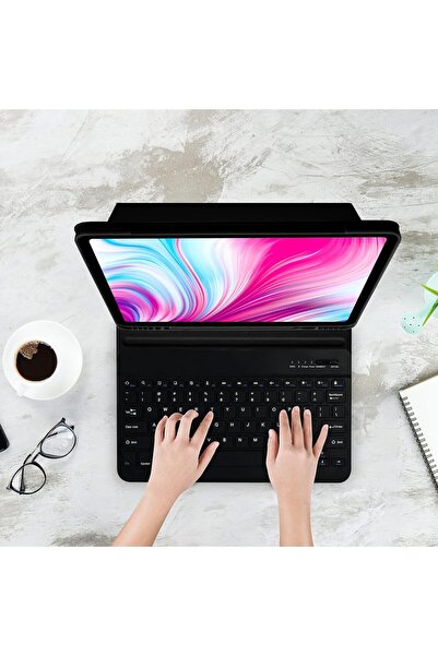 m.tk moveteck İpad Air 13 Inç M2 Çip 2024 Uyumlu Bluetooth Özellikli Standlı Kalem Bölmeli Klavyeli Kılıf
