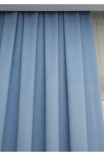 Evdepo Home Light Blue Solid Color Background Curtain, Pleat-Free Flat Planting, Extra-Fore Drawstring, Single Wing