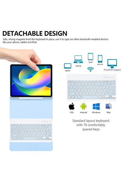 m.tk moveteck İpad Air 13 Inç M2 Çip 2024 Uyumlu Bluetooth Özellikli Standlı Kalem Bölmeli Klavyeli Kılıf