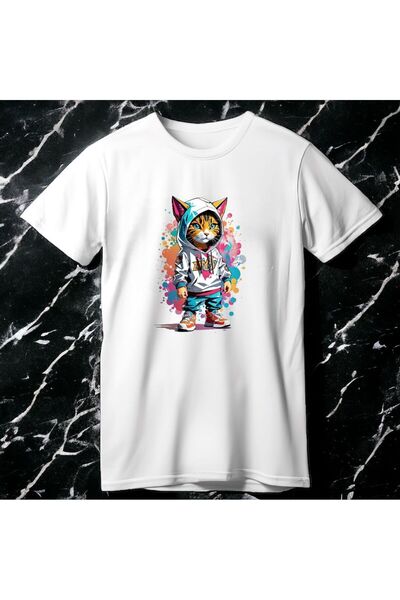 Vordevia تي شيرت بطبعة قطة كبيرة الحجم