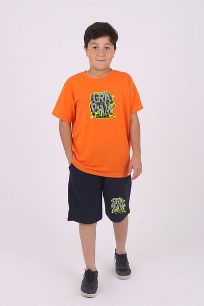 cm buseyiz Buseyiz Graphic Patterned Boys' Summer Set - Cotton, Pocket, Capri, 4-14 Years