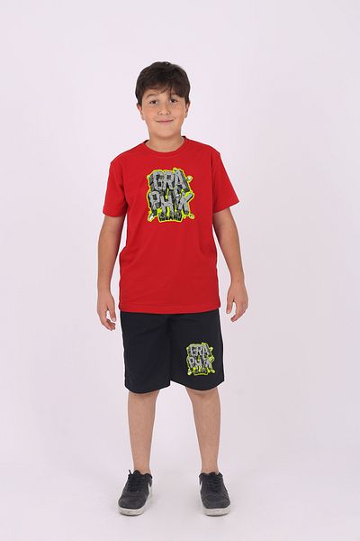 cm buseyiz Buseyiz Graphic Patterned Boys' Summer Set - Cotton, Pocket, Capri, 4-14 Years