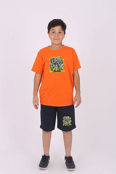 cm buseyiz Buseyiz Graphic Patterned Boys' Summer Set - Cotton, Pocket, Capri, 4-14 Years