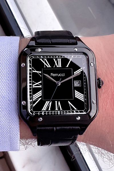 Ferrucci Men's Wristwatch - 3 ATM Waterproof, Black Leather Cord, Gift Bracelet FRE2048C3