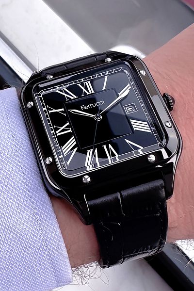 Ferrucci Men's Wristwatch - 3 ATM Waterproof, Black Leather Cord, Gift Bracelet FRE2048C3