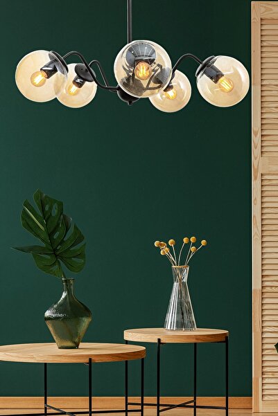 Begüsa Karmen 5.li Siyah Bal Glob Camlı Avize