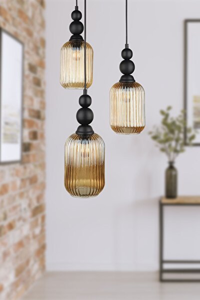 Begüsa Vamos 3.lü Avize Siyah Bal Cam