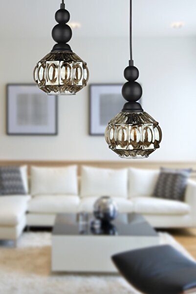 Begüsa Katana 2.li Avize Siyah Füme Cam