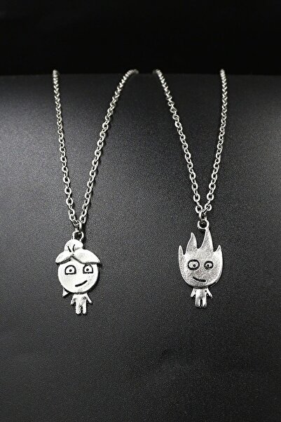 AlpCollection Gray Fire And Water Best Friends Bff Lover Couple Necklace Jewelry Set