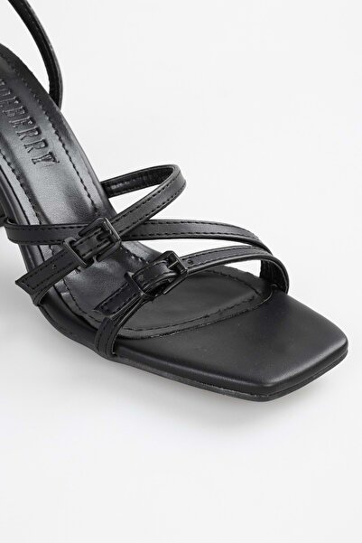 Shoeberry Black Belted Boyze Buckle Women's Shoes