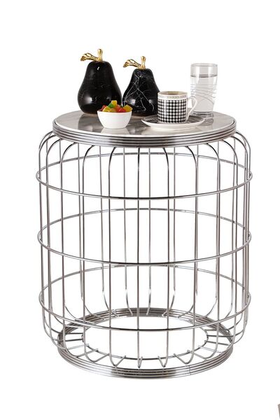 Begüsa Camellia Sehpa Krom Ahşap Mermer