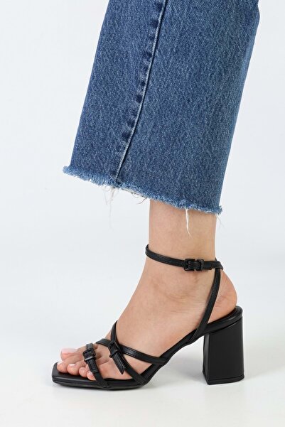 Shoeberry Black Belted Boyze Buckle Women's Shoes